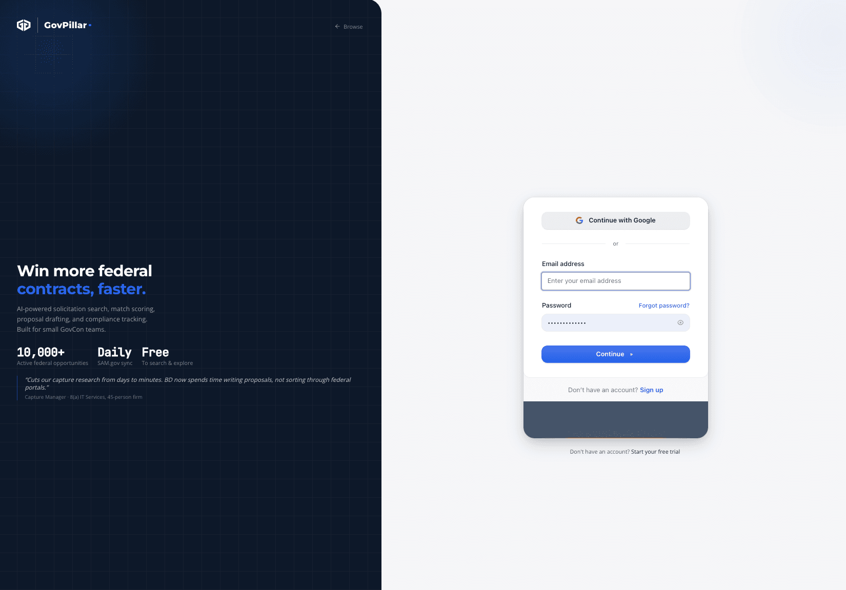 GovPillar sign-in screen